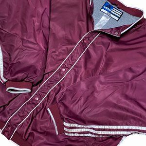 Adidas Vintage Varsity Striped Windbreaker Jacket | Men's 2XL, Wine